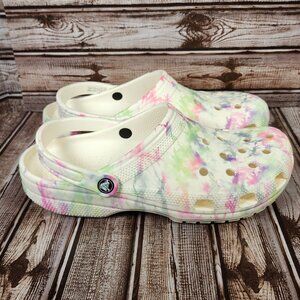 CROCS Classic Men's 12 Tie Dye Clogs Multi Color White Pink Slip On Sandal Shoes